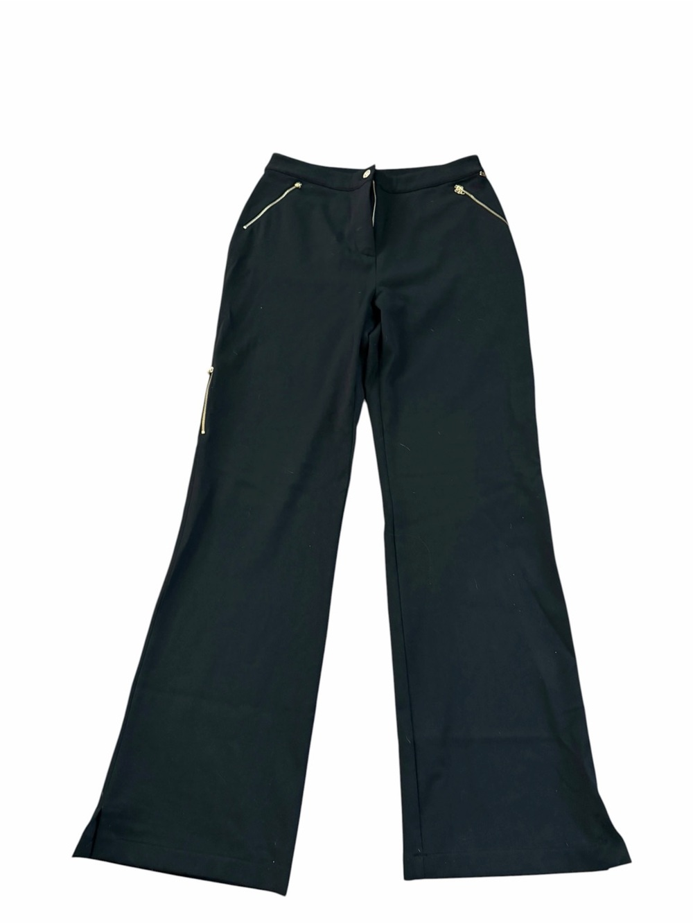 St. John Sport by Marie Gray Black Wide-Leg Pants with Gold Zipper Accents